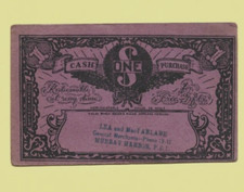 Billete/guión de $1,00 Lea y MacFarlane Murray Harbor de 1920, PEI Isla del Príncipe Eduardo