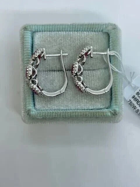 2Ct Oval Lab Created Red Ruby Women's Huggie Hoop Earrings 14K White Gold Plated - Image 2 of 4