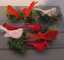 Vintage Lot Christmas Florals Poinsettia Picks Stems Decor Wreath Birds Pinecone