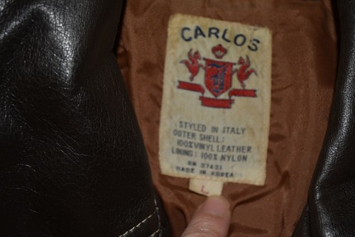 CARLOS WOMENS Large LINED Brown Vinyl Leather Car COAT BIKER EUC - Picture 6 of 6