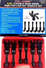 6PC FLEXIBLE HEAD  DIESEL INJECTOR LINE 3/8" DR SKT METRIC WRENCH SET  12- 19 mm