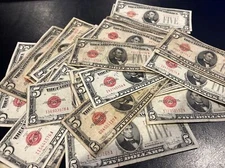 1928 Five Dollar Bill • $5 Red Seal Note • Well Circulated • Buying 1 Bill