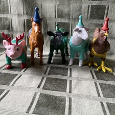 Ankyo Party Animals Cake Topper 5 Piece Zoo Circus Approx sheep Chicken Pig Cow