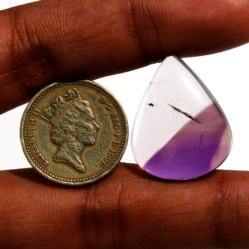 32 Cts Natural Amethyst Inclusion In Quartz 26.6mmx21.3mm Pear Cabochon Gemstone - Picture 10 of 15