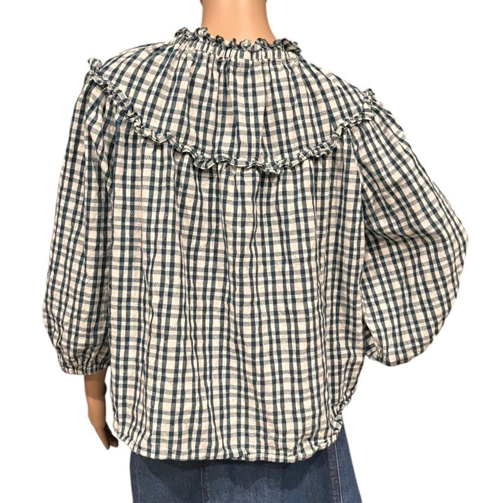 UNIVERSAL THREAD Blue/Green Gingham Ruffled 3/4 B… - image 4