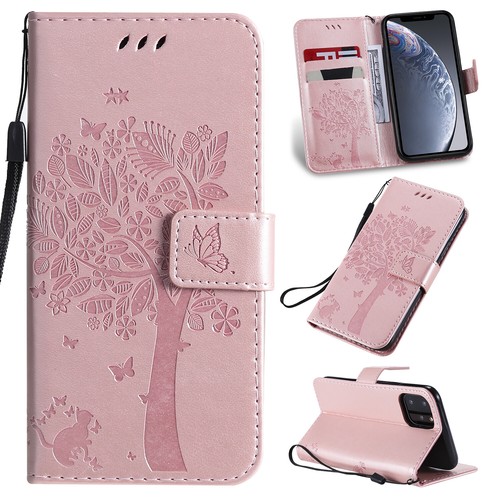 For iPhone 11 12 13 Pro Max 12 Tree Embossing PU Leather Flip Wallet Case Cover - Picture 20 of 24
