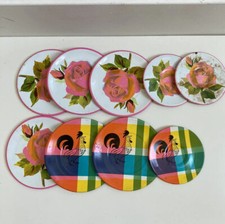 vintage tin plates Children s Tea Party 9 In Lot Roses Rooster