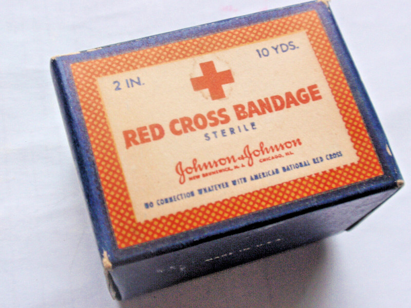 Vintage Johnson & Johnson Red Cross 2” Sterile Bandage & box