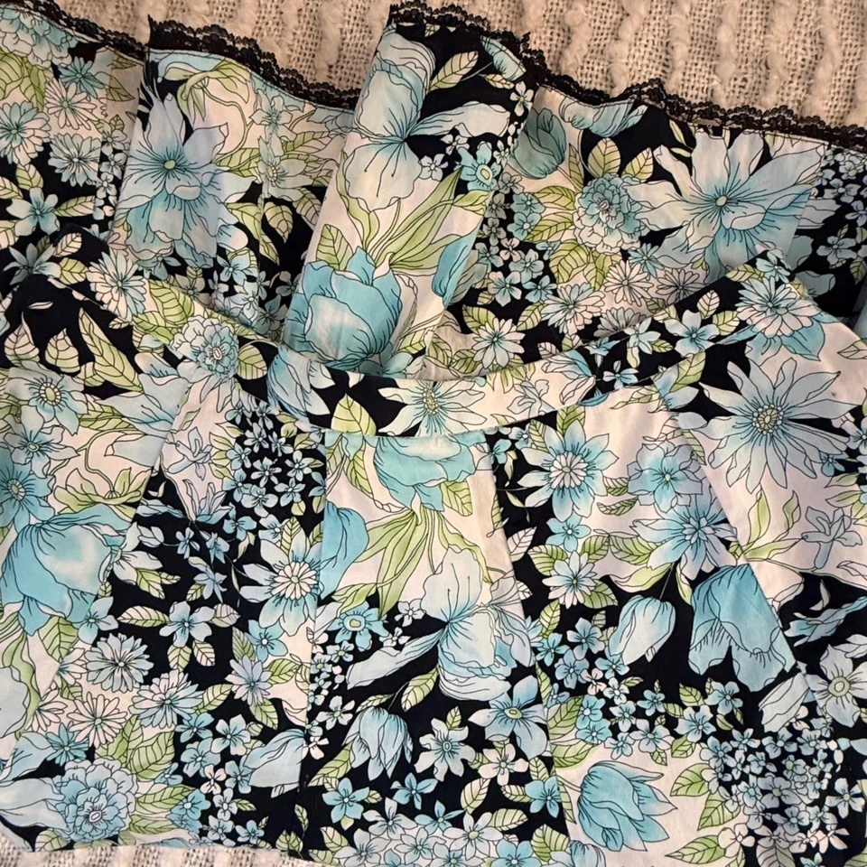 Y2K Dressbarn цветочный трапециевидный Midi юбка синий белый черный кружевной отделки размер 10 ретро - Изображение 3 из 4