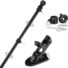 6Ft American Flag Pole with Bracket for 3x5 Flags - Wall Mount Kit (Black)