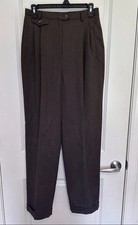 VTG Ralph Lauren Womens Sz8 High Rise Brown Wool Trousers Cuff Hem Workwear 90s