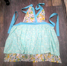 Vintage Apron Womens Bib Waist Tie Housewife Kitchen Floral Aqua Cottagecore USA