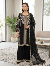 New Designer Black Roman Kurta Palazzo With Dupatta For Party Wear