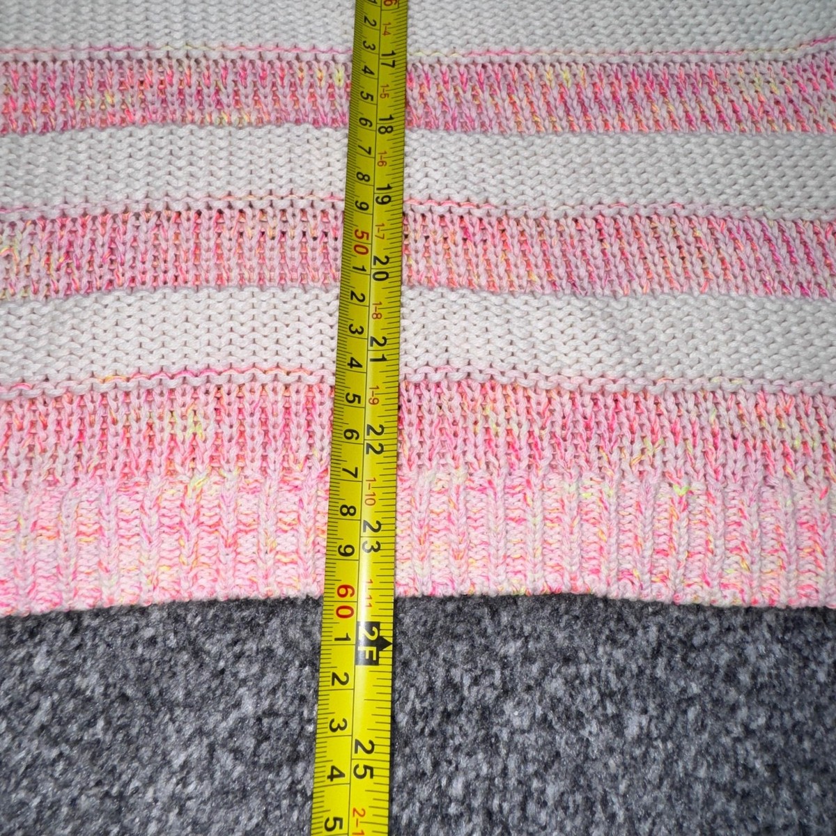 White Stuff Pink White Stripe Short Sleeve Knitted Jumper Pocket UK L View 6