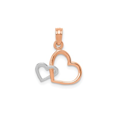 10k Two-Tone Gold Interlocking Heart Pendant Rose White Open Charm for Women