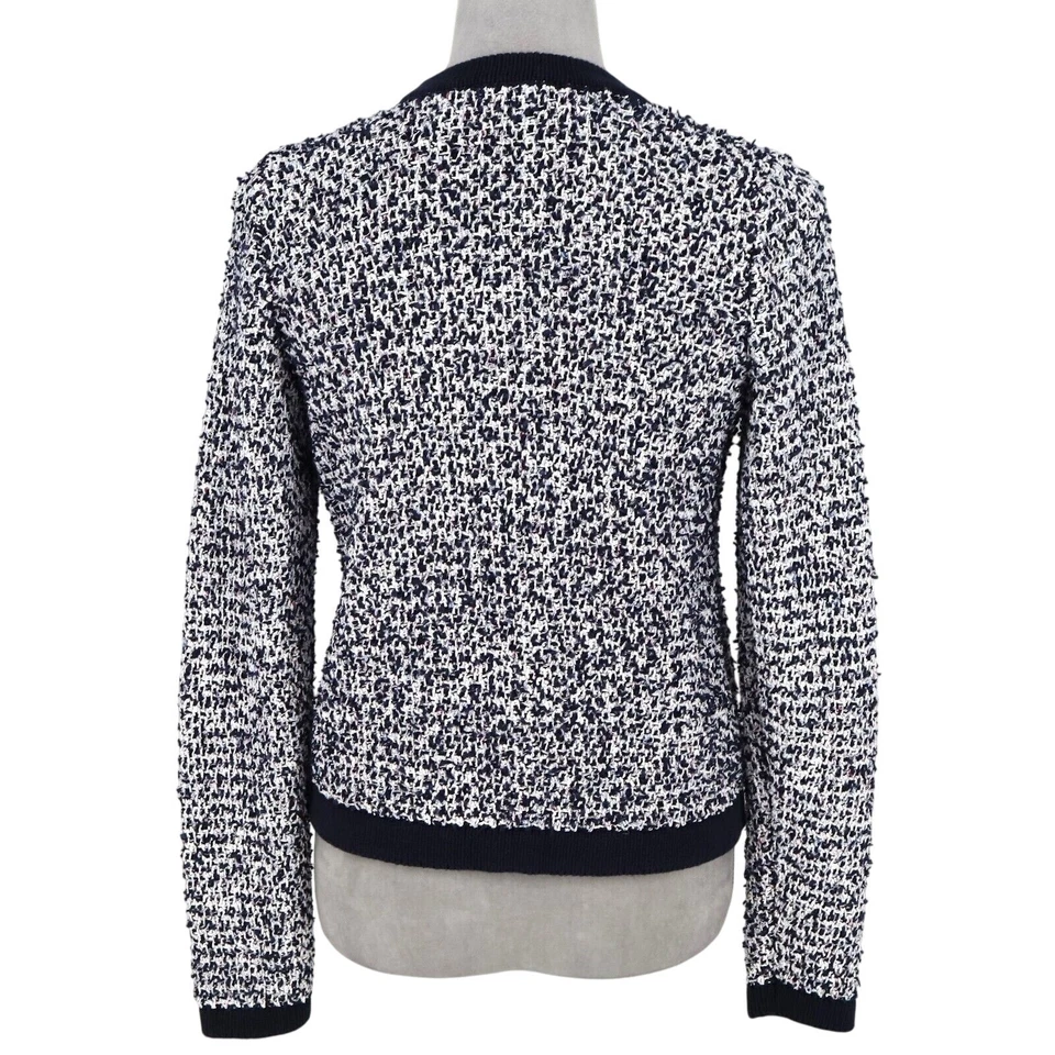 Suéter Ann Taylor Mujer Pequeño Azul Blanco Cárdigan Mezcla de Algodón Chaqueta Tejida Foto 3 de 4
