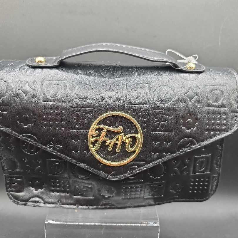 NWT F·A·O SCHWARZ. Black Clutch Bag Top Handle Embossed Pattern Evening