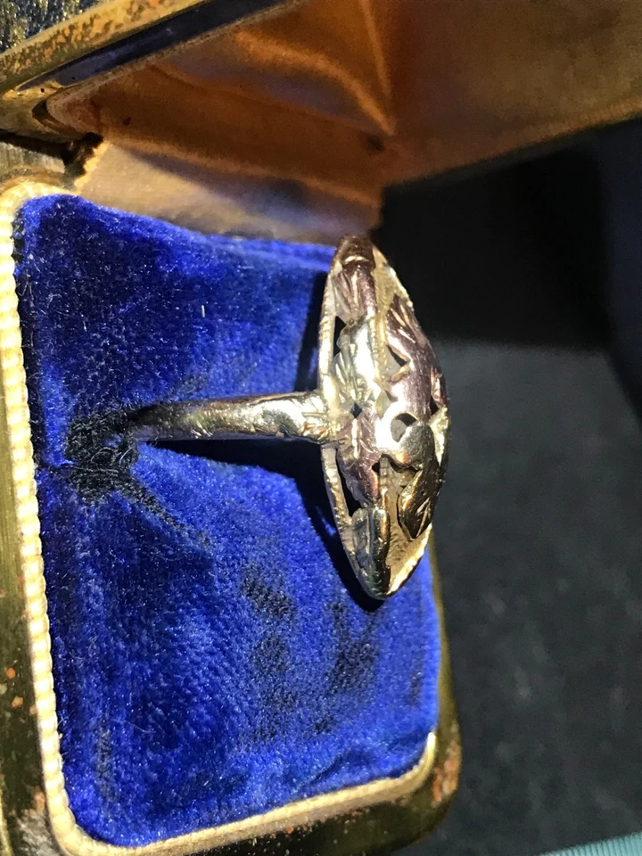 ANILLO MEÑIQUE MARQUESA ORO 10K BLACK HILLS VINTAGE TALLA 6 EDUARDIANO PRINCIPIOS DE 1900S Foto 2 de 4