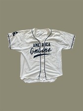 Vtg America Online AOL Shirt Jersey XL White Navy Softball Logo Y2K