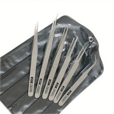 6PC Stainless Steel Tweezers Set Bent & Straight Precision Repair Tool