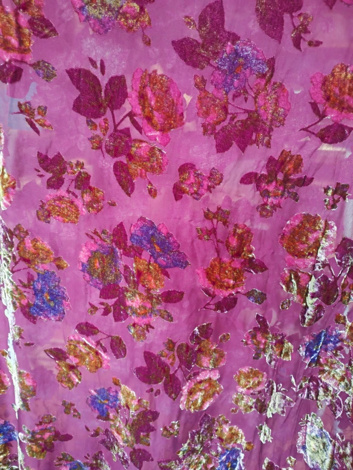 Magenta pink Silk burnt-out velvet translucent vintage natural fabric by yard - Image 2 of 4