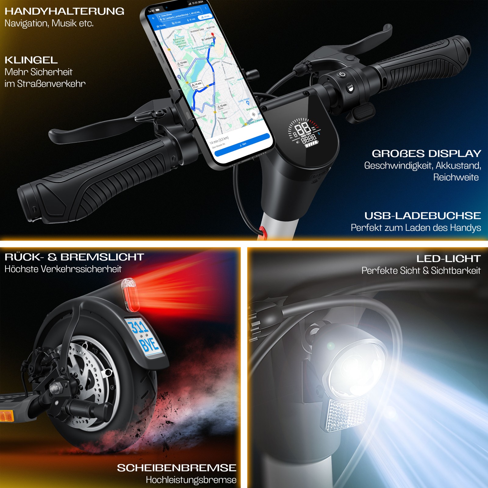 KESSER® E-Scooter Straßenzulassung 10" Elektroroller 40km eScooter 120kg 20km/h – Bild 5