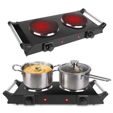 2000W Hot Plate,Portable Electric Stove Countertop Double Burners W/5 Level T...