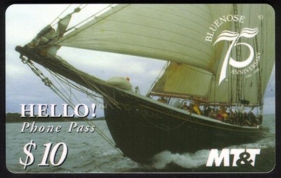 10 $ Bluenose - 75. Jubiläum - Horizontale Foto Segel Gebrauchte Telefonkarte