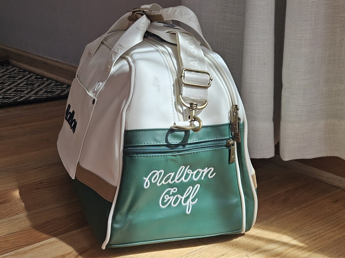 Malbon Golf Color Block Beige Tan Green Travel Boston Duffle Bag