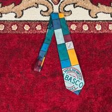 Vintage Tabasco Hot Sauce Geometric Color Block Wide Silk Tie 4" Made In USA
