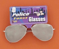 Novelty Police Aviator Sunglasses Silver Frame Smoke Mirrored Lenses