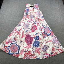 Talbots Dress Womens 8 White Pink Blue Floral Sleeveless Fit Flare Midi New Tags