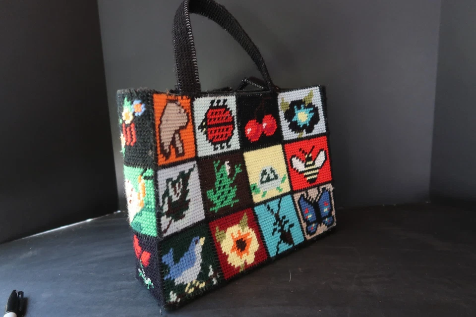 Vintage 70s Needlepoint Ecology Tote Bag Purse | Bob Miller | Columbia Minerva - Image 3 of 4