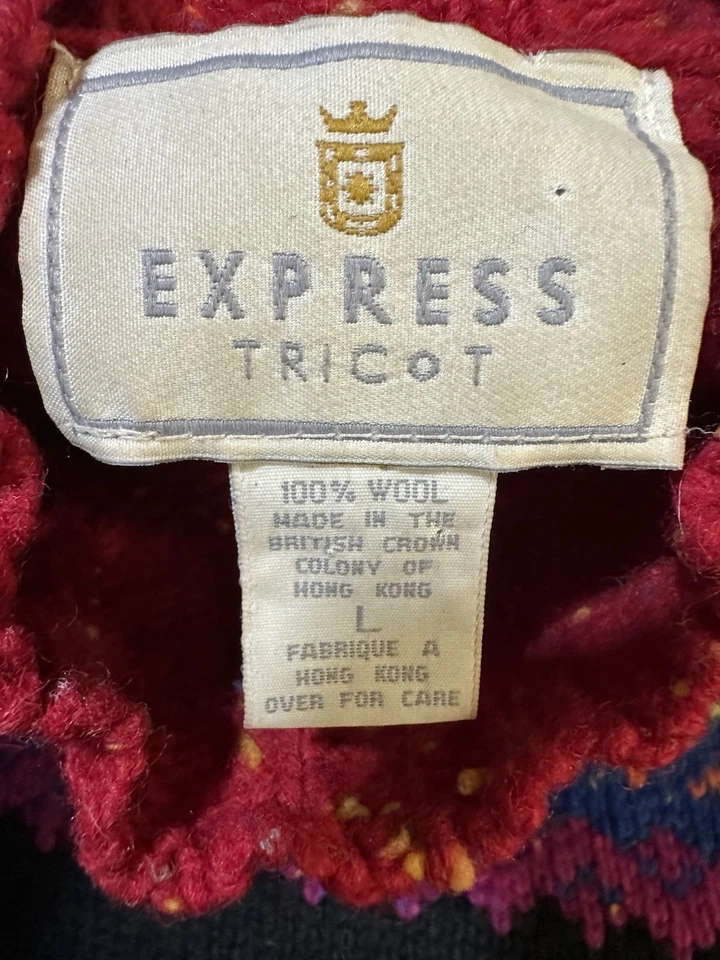 Vintage Express Tricot Colorful Patterned 100% Wool Sweater Thick Women's Large - Image 4 of 4