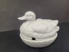 Vintage White Glass Duck on a Nest Dish