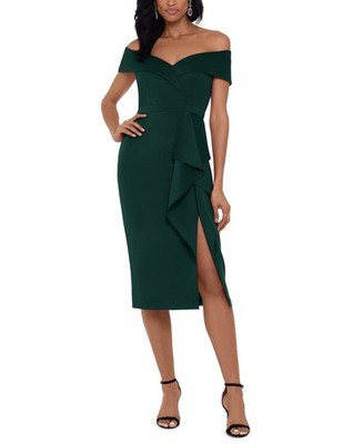Xscape Waterfall-Ruffle Off-the-Shoulder Dress