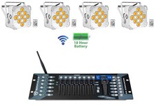 4 Rockville BEST PAR 60 White Rechargeable Wash Lights w/Wireless DMX Controller