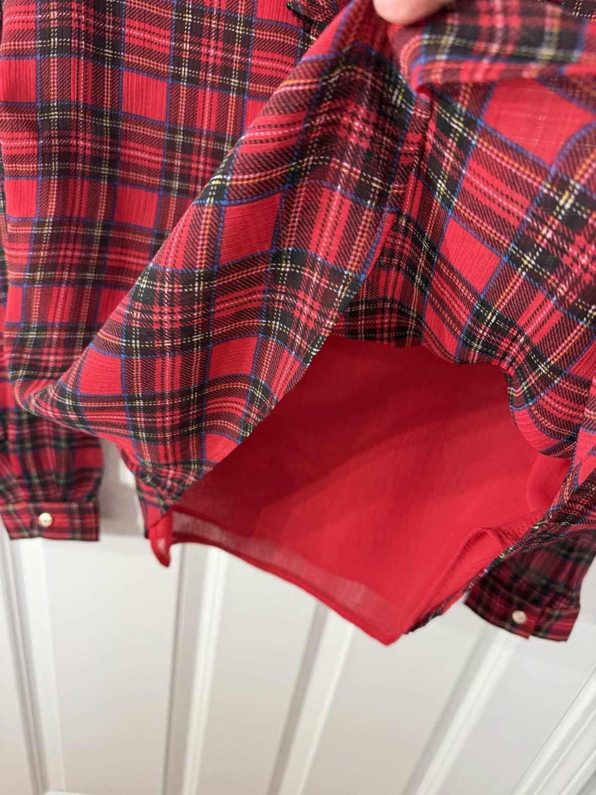 Tommy Hilfinger Women’s M Suit Separates Red Tartan Plaid Blouse Ruffle NEW $79 thumbnail 6