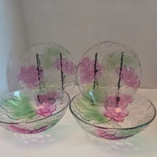  FNG FIRNA 2  7” CLEAR GLASS BOWL & 2 PLATES STAINED COLORED GLASS FRUIT 4 pcs