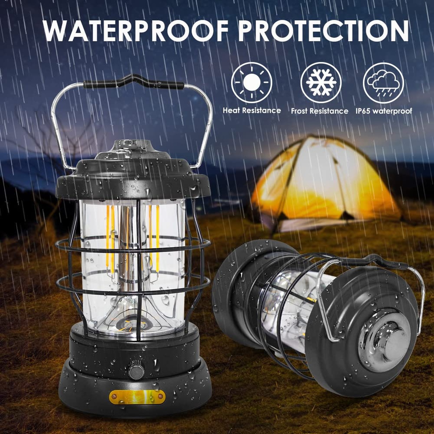 UniqueFire Retro Camping Lantern Rechargeable 1500LM 2 Modes Dimmable,Portabl...