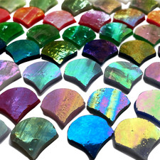 Magic Iridescent Fan Shaped Glass Mosaic Tiles for Crafts 170 Pieces, Stained Gl