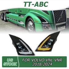 TT-ABC Black LED Headlights For Volvo VNL VNR 2018-2024 Clear Lens Front Lamps