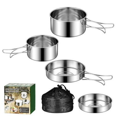 Kompaktes 4-teiliges Edelstahl Topfset für Camping und Outdoor Kochen