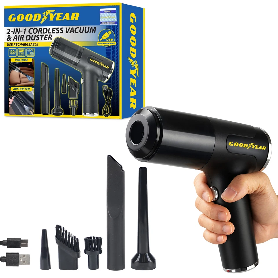 2-in-1 Goodyear Cordless Vacuum Air Duster USB Rechargeable Portable Bagless - Image 3 of 4