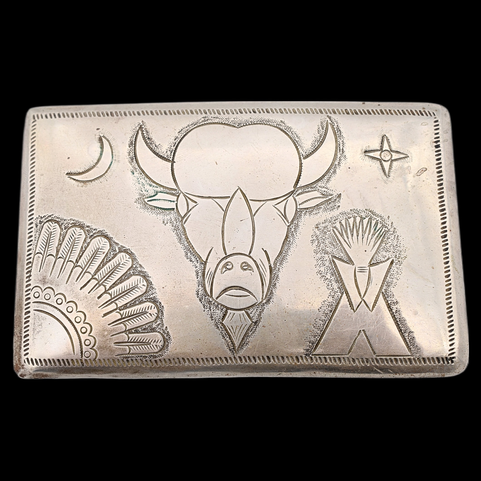 Buffalo Repousse Artist Signed Julius Caesar Pawnee Art Vintage Belt Buckle