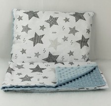 blanket +pillow set for bedside crib pram cradle grey black stars blue dimple