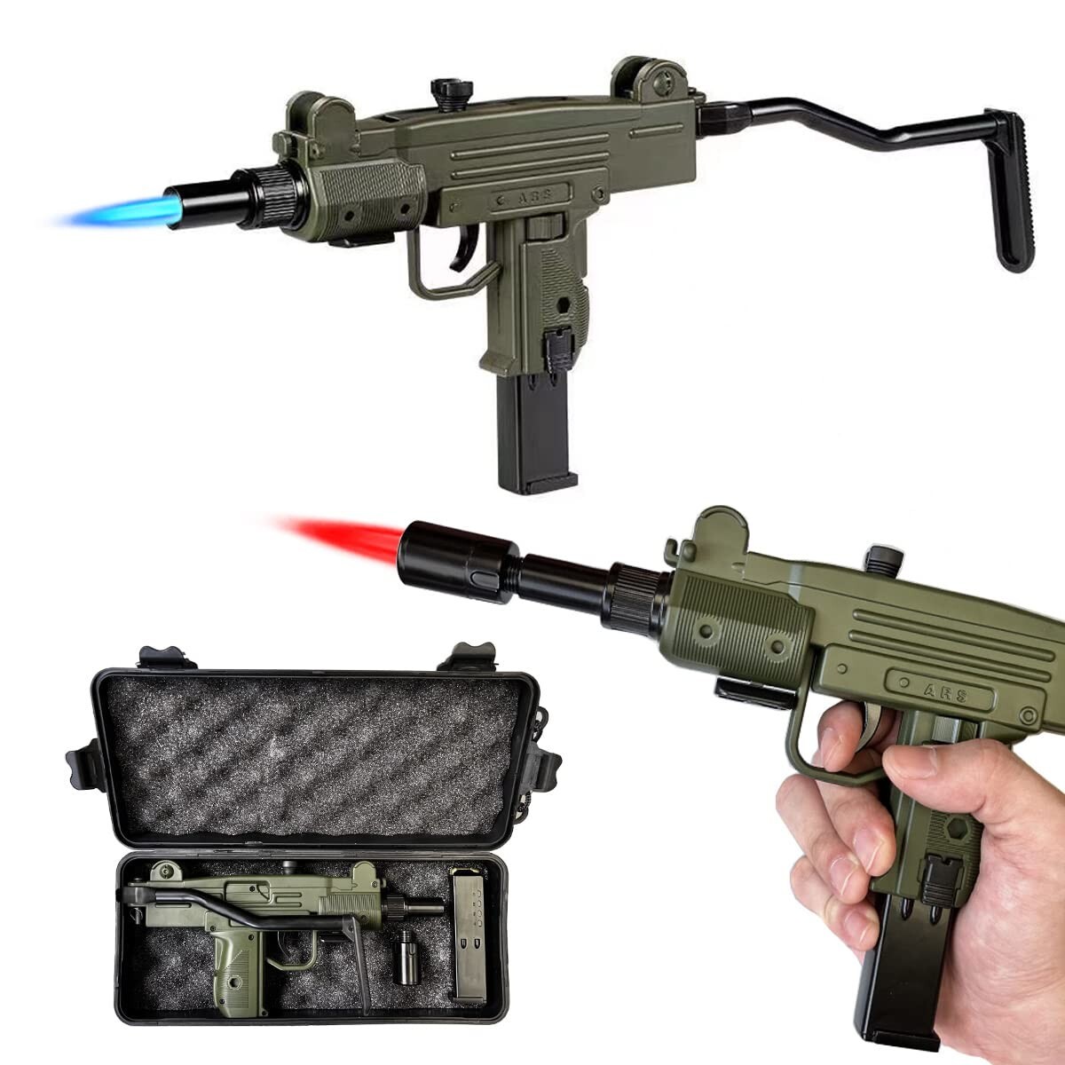 Replica Mini UZI Submachine Gun Pistol LIGHTER & Case ABS/Metal Jet
