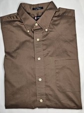 Mens Chaps Twill Long Sleeve Brown Button Up Shirt Size Large - EUC