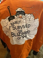 Vtg “I Barely Survived Blizzard Of '96" T Shirt Size XL Orange Simplicity Promo