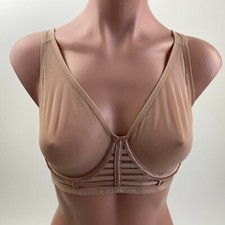 Victoria's Secret Underwire Sheer Mesh Unlined Plunge Bra Dark Beige 32B NWT
